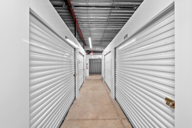 aisle of temperature-controlled storage units at Brownsville Storage Units in Brownsville, TX