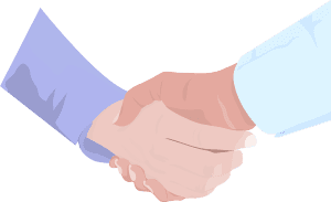 Two cartoon people shaking hands